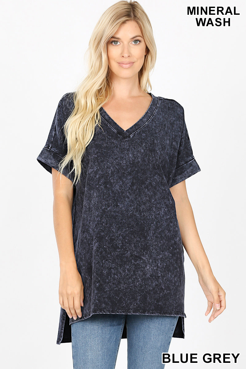 Zenana Plus Size Relaxed Fit Oversized Short Sleeve Round Neck Melange –