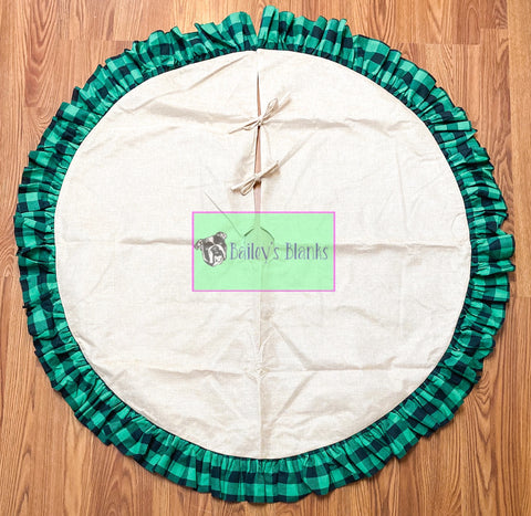 Christmas Tree Skirt Burlap Green Buffalo Plaid Ruffle