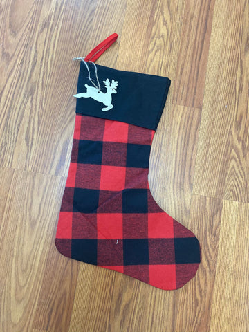 Christmas Stocking - Black with Red Buffalo Plaid