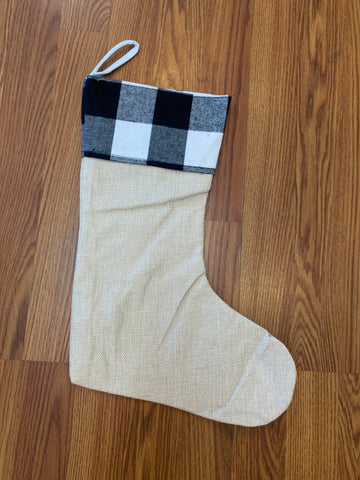 Christmas Stocking - Black Buffalo Plaid/Burlap